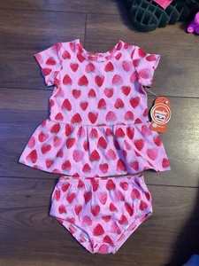 Wonder Nation Girls Pink And Red Strawberry Dress Size 0-3 Months NWT - Picture 1 of 3