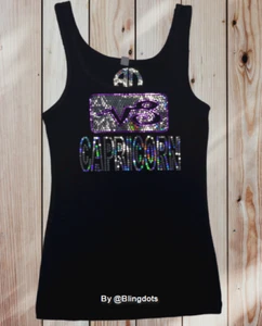  Capricorn Bling Shirt Sequins tank top no Rhinestones Symbol Zodiac Sign  - Picture 1 of 6