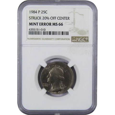 1984 P Washington Quarter MS 66 NGC Off Center Strike Error SKU:I579 Cover