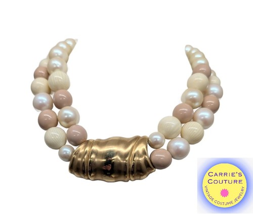 Collana di perline vintage 1977 firmata Givenchy modernista 2 fili passerella couture