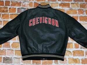 Chevignon Vintage Leather Jacket RUNDBOGEN Authentic Black Red Size: XXL Tip Top - Picture 1 of 11