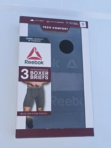 Reebok Men's SMALL 3-PACK Tech Comfort LONG LENGTH Boxer Briefs 9" Inseam #21425 - Picture 1 of 2
