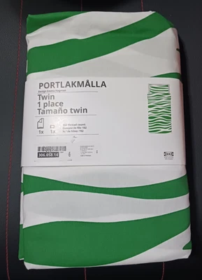 Funda nórdica y funda de almohada doble verde y blanca IKEA PORTLAKMALLA 306.058.14 Foto 1 de 2
