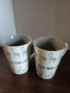 Pair Of Pfaltzgraff  No Drama Llama Embossed White Coffee Mug 16 Oz  - Picture 1 of 11