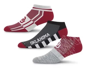 3 Pack For Bare Feet NCAA Oklahoma Sooners Men's Size 10-13 Large Ankle Socks - Picture 1 of 2