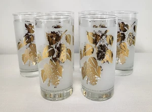 6x Vintage mattierte Trinkgläser Becher Gold Blätter und Ranken Top Zustand - Bild 1 von 14