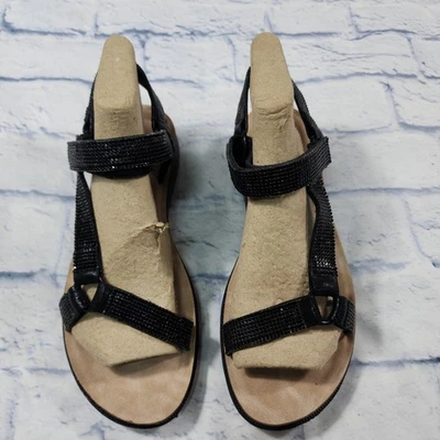 Annie Comfort WOMENS SIZE 10W Black Slip On Sandals Black Strapy Beaded - image 1 of 4