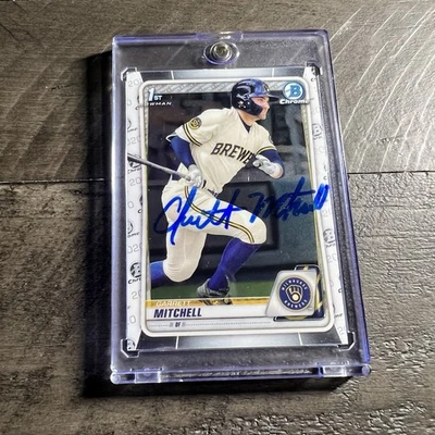 Garrett Mitchell Signed IP Auto 2020 Bowman Draft Chrome RC BD-118 Brewers AU - Image 1 of 4