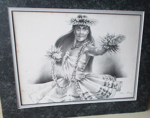 Hawaii  HULA GIRL ART PRINT 1994 by William Mahon 12"x17" Tipped Matted 16x20 - Picture 1 of 5
