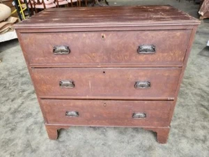 Antique Victorian small chest of drawers bracket feet 3 drawers brass handles - Picture 1 of 10
