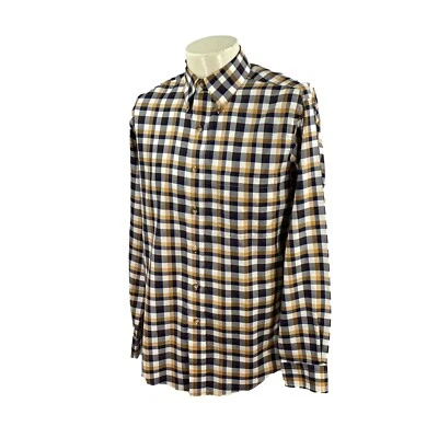 JoS A Bank Men's Tailored Fit Long Sleeve Navy Blue Gold Check Shirt Medium - Image 1 of 4