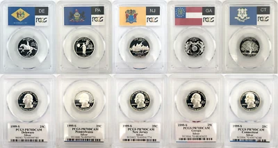1999 S State Proof SILVER PCGS 70 Five Coin Quarter Set - Image 1 of 4