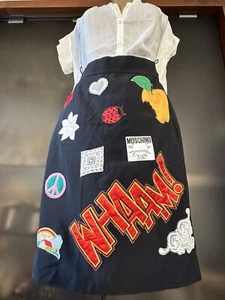 Rare Vtg collectible Moschino couture popart black skirt multicolor applique S/M - Picture 1 of 16