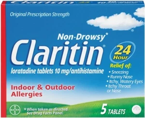 Claritin 708164 24 Hours Non-Drowsy Allergy Relief Tablets, 10 mg, 5 Counts - Picture 1 of 15