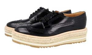 PRADA PLATEAU DERBY FULL BROGUE SCHUHE 1E722E SCHWARZ LEDER NEU - Bild 1 von 11