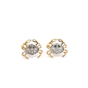 14KT. White And Yellow Gold Crab Post Earrings With Diamonds And Sapphires - Picture 1 of 4