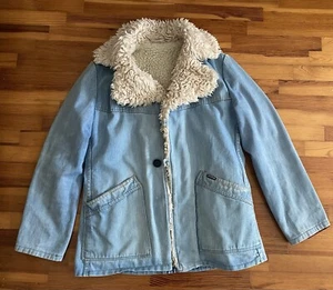 Mustang Fur Emboidered Denim Jacket Blue Large Sherpa Lined - Picture 1 of 8