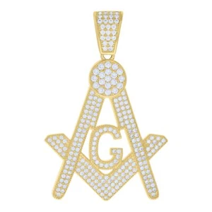 925 Yellow Plated Round Moissanite Masonic Symbol Pendant Men's Charm 1.91 Ct. - Picture 1 of 1