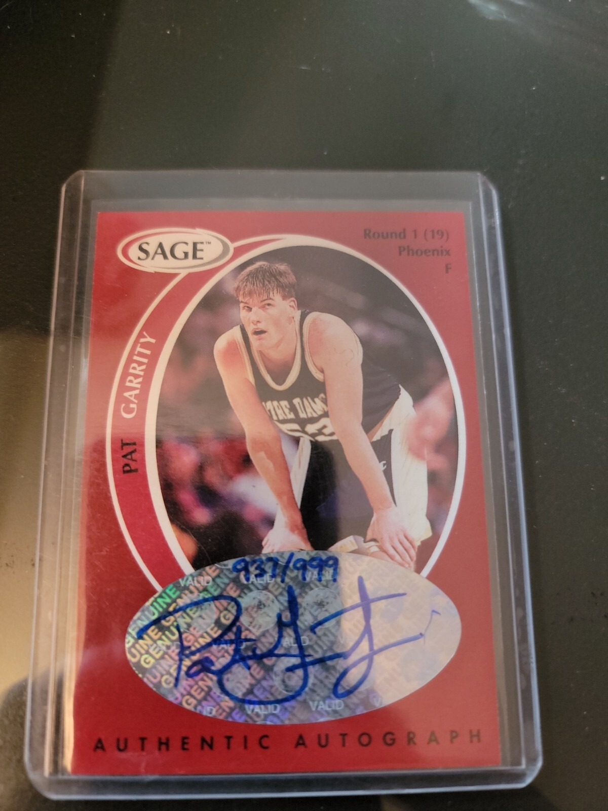 PAT GARRITY 1998 Sage Rookie Auto Autograph #D /999 Notre Dame Fighting Irish