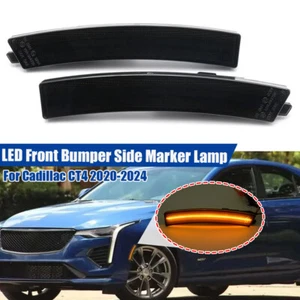 Smoked For Cadillac CT4 2020-2024 Amber LED Front Bumper Side Marker Light Lamp - Picture 1 of 6