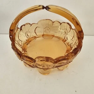 Vintage Westmoreland Amber Glass Candy Dish Split Handle Dogwood Basket - Picture 1 of 8