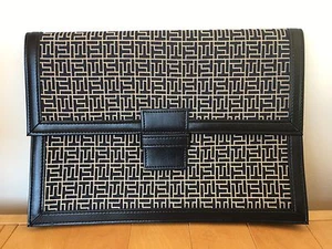Vintage'80 New Blue Woven Fabric Vinyl Portfolio Briefcase Notebook Clutch Bags - Picture 1 of 11
