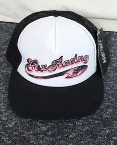 Fox Racing White Black Pink Graphic Trucker Hat Adjustable Snapback NWT - Picture 1 of 6