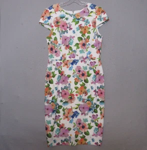 Betsey Johnson Dress 12 Floral Cap Sleeve Sheath Wedding Guest Timeless Church - Picture 1 of 14