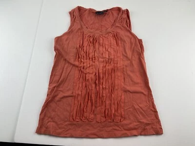 Tribal Shirt Adult Small Orange Ruffle Scoop Neck Tank Blouse Women's - Image 1 of 4