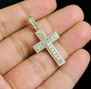 2Ct Round Cut VVS1/D Diamond Cross Pendant 14k Yellow Gold Finish Free 18' Chain - Picture 1 of 6