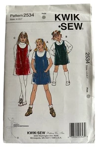 Kwik Sew 2534 Sewing Pattern Girls Sz 4-7 Jumpers Uncut Vintage 1996 - Picture 1 of 2