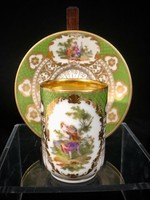 Dresden Cup & Saucer Richard Klemm Courting Couple Green & Gold