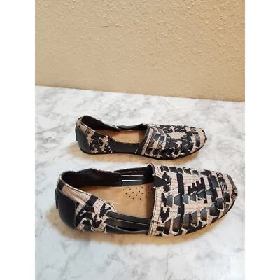 Zapatos cómodos sin cordones TOMS Huarache Alpargata para mujer de cuero negro blanco talla 7 Foto 1 de 4