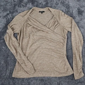 LAFAYETTE 148 Leinen Seide Wickeltop Damen M hellbraun klassisch Space Dye gerafft Boho - Bild 1 von 17