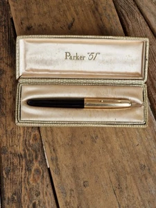 PARKER 51 FOUNTAIN PEN 1/10TH 12CT ROLLED GOLD CAP VINTAGE BLACK - Picture 1 of 10
