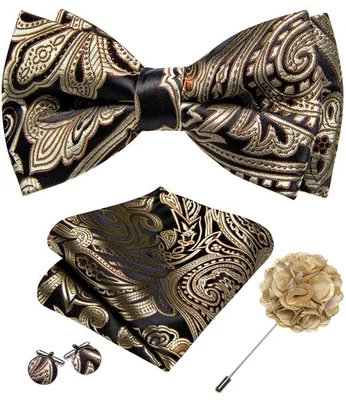 Juego de pajaritas para hombre caqui negras preatadas ajustables con pañuelo Cu... Foto 1 de 4