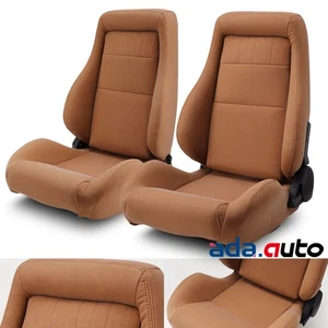 OBS Style Reclinable PVC Leather Universal Light Brown Car Seats Pair - Picture 1 of 10