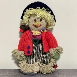 Vintage Hand Knitted Scarecrow Doll Collectible Soft Toy With Bird On Shoulder - Picture 1 of 13