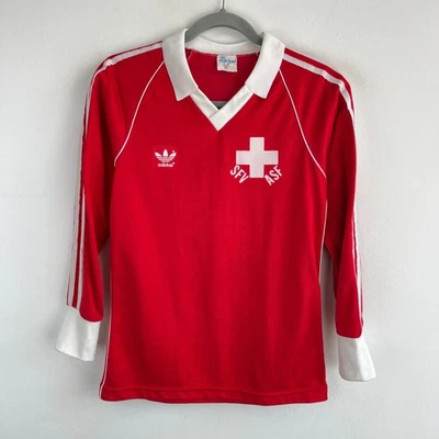 Camiseta de fútbol de manga larga Adidas Suiza 1980/1982 hecha en Alemania Occidental #9 Foto 1 de 4