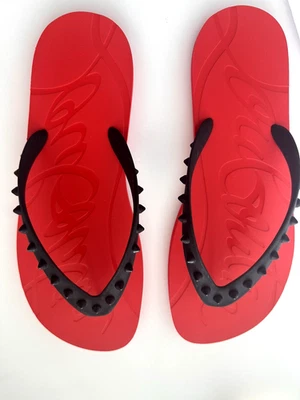 Chanclas Christian Louboutin Loubi para hombre talla 44 EE. UU. 11 negras con ROJO Foto 1 de 4