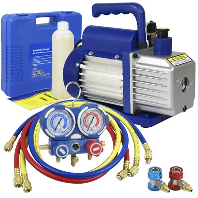 Bomba de vacío de aire 1/4 HP 3,5 CFM combo medidor de colector de aire A/C R134A R410a R22 kit conjunto  Foto 1 de 4