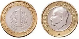 TURKEY LOT 10 PCS (x) 1 LIRA 2018 BiMETAL UNC COIN - Picture 1 of 2