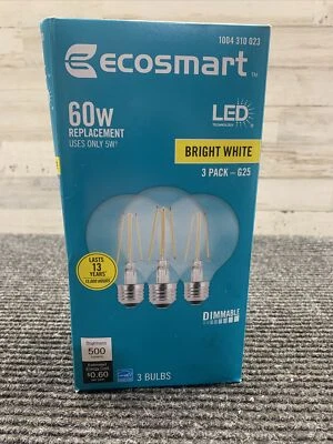New Open Box EcoSmart 60-Watt Equivalent G25 Dimmable Clear Glass-3 Pack - Image 1 of 4