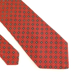 Ike Behar New York Red Black Geometric Woven Wide Silk Tie - Picture 1 of 7