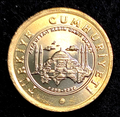 Turkey 1 Lira 2020 Hagia Sophia Ayasofya Kebir Cami Bimetal UNC World Coins Cover