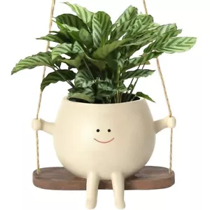 Blumentopf Hängend mit Schaukel Gesicht Hängetopf Blumenampel Hängend Übertopf - Bild 1 von 17