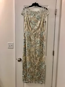 Alex Evenings aqua floral sequined long gown, sz 10 with alterations, back slit - Picture 1 of 5