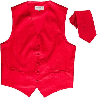 Nuevo Chaleco Formal Para Hombre Esmoquin Chaleco_Corbata Paisley Patrón Boda Rojo Baile de graduación Foto 1 de 4