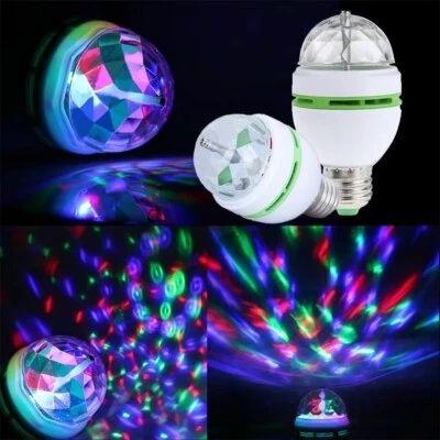 2x E27 RGB Crystal Ball Auto Rotating LED Stage Light Bulb Disco Party Bulb Lamp - Image 1 of 4