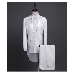 White Men Tailcoat Suit Peak Lapel Formal Groom Tuxedo Wedding Best Man Suits - Picture 1 of 10